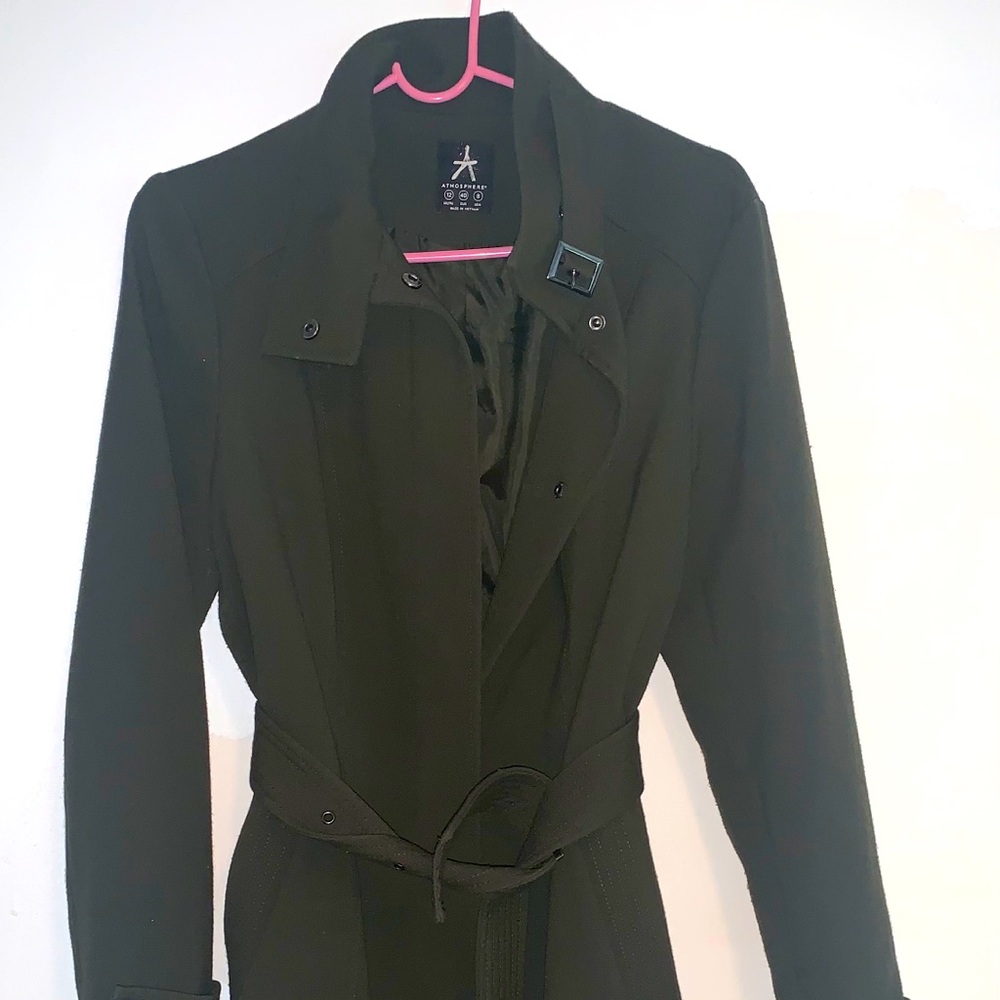 Knee Length Coat in Dark Green/Olive